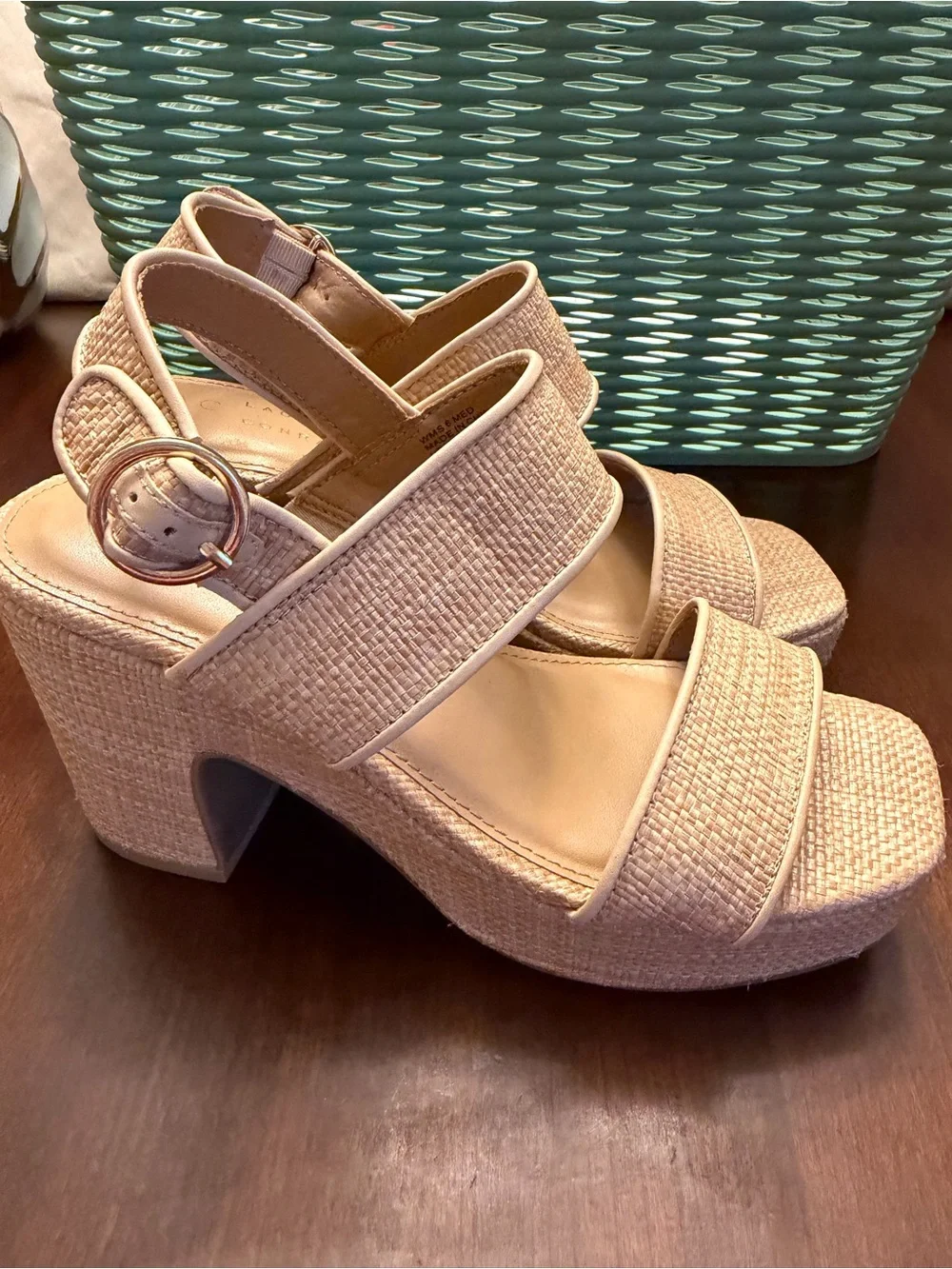 LC Lauren Conrad Jonina Women's Two Band Heeled Wedge Slingback Sandals SZ 6 M